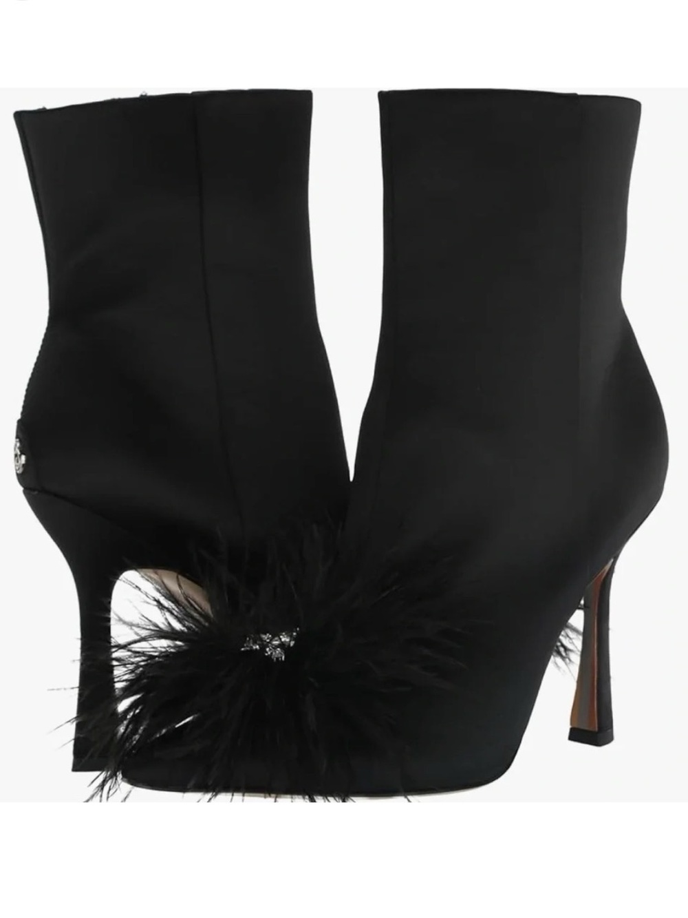 Black Feather Pom-Pom High Heel Ankle Boots